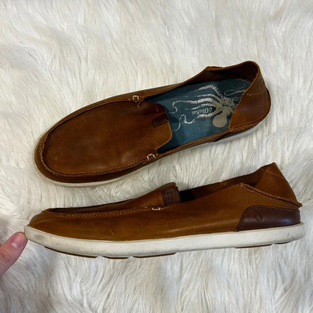 OluKai Nalukai Slip On Mens Brown Leather Loafer Shoes Size 8.5 - Picture 4 of 8